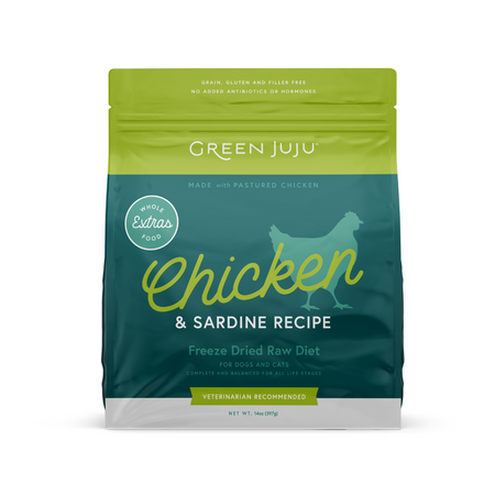 Green Juju Dog Food Freeze Dried Extras Chicken + Sardine 14 oz
