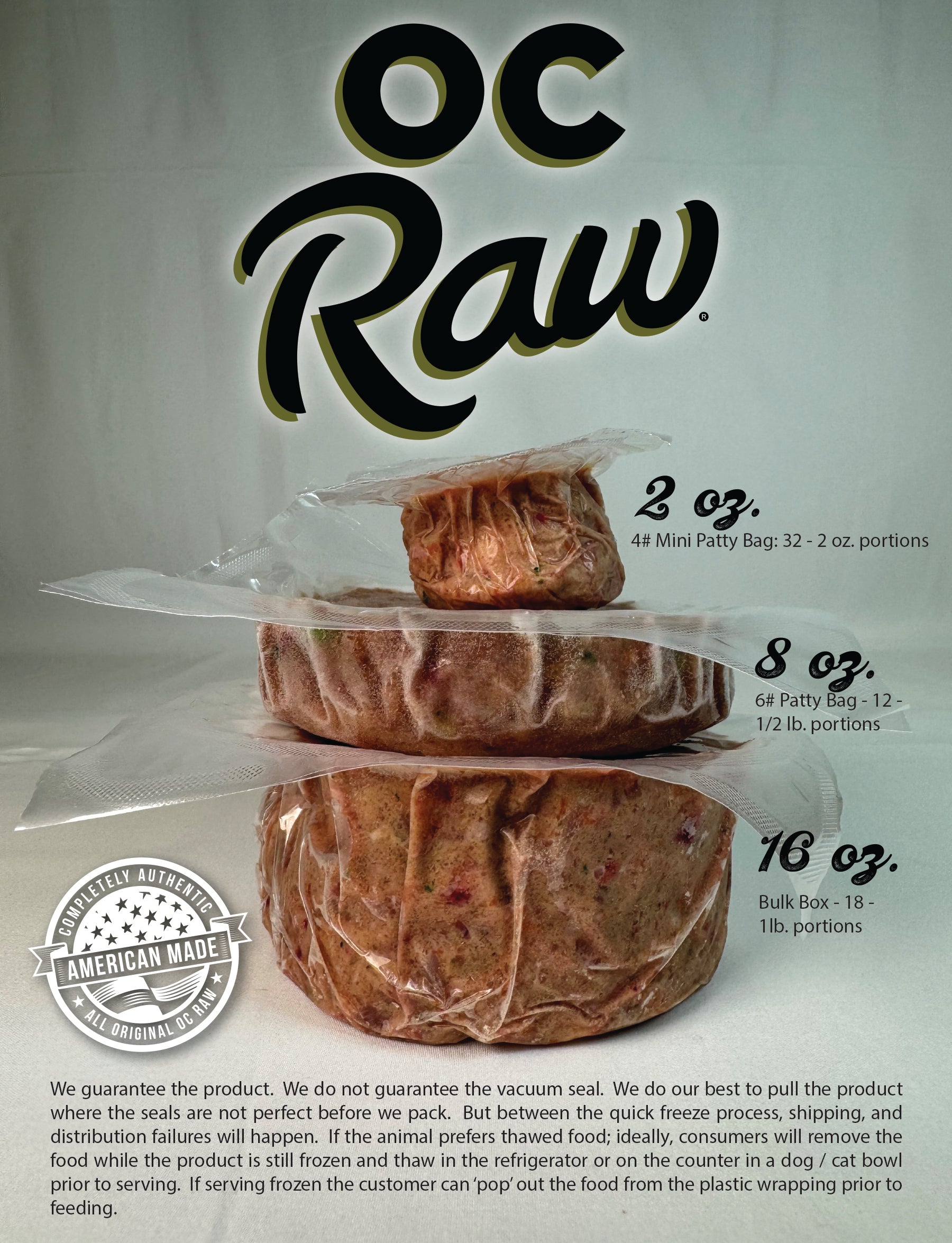 OC Raw Dog Frozen Duck & Produce Bulk Box 18#