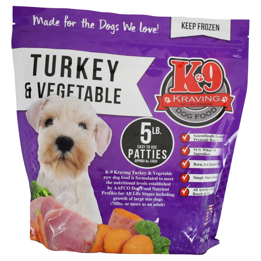K-9 Kraving Turkey & Vegetable Patties 5lbs
